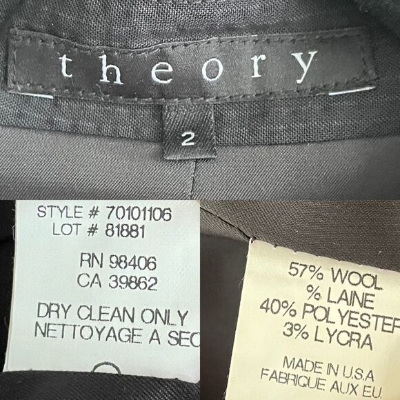 Theory Wool Stretch Cropped Boyfriend Blazer Black Pinstripe 2 - Picture 12 of 12